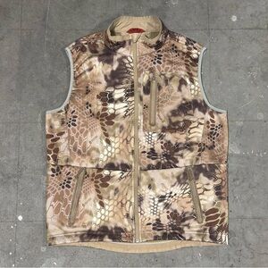 Kryptek Highlander Camo Hunting Soft Shell Vest Fleece-Lined Sz Large Zip Brown